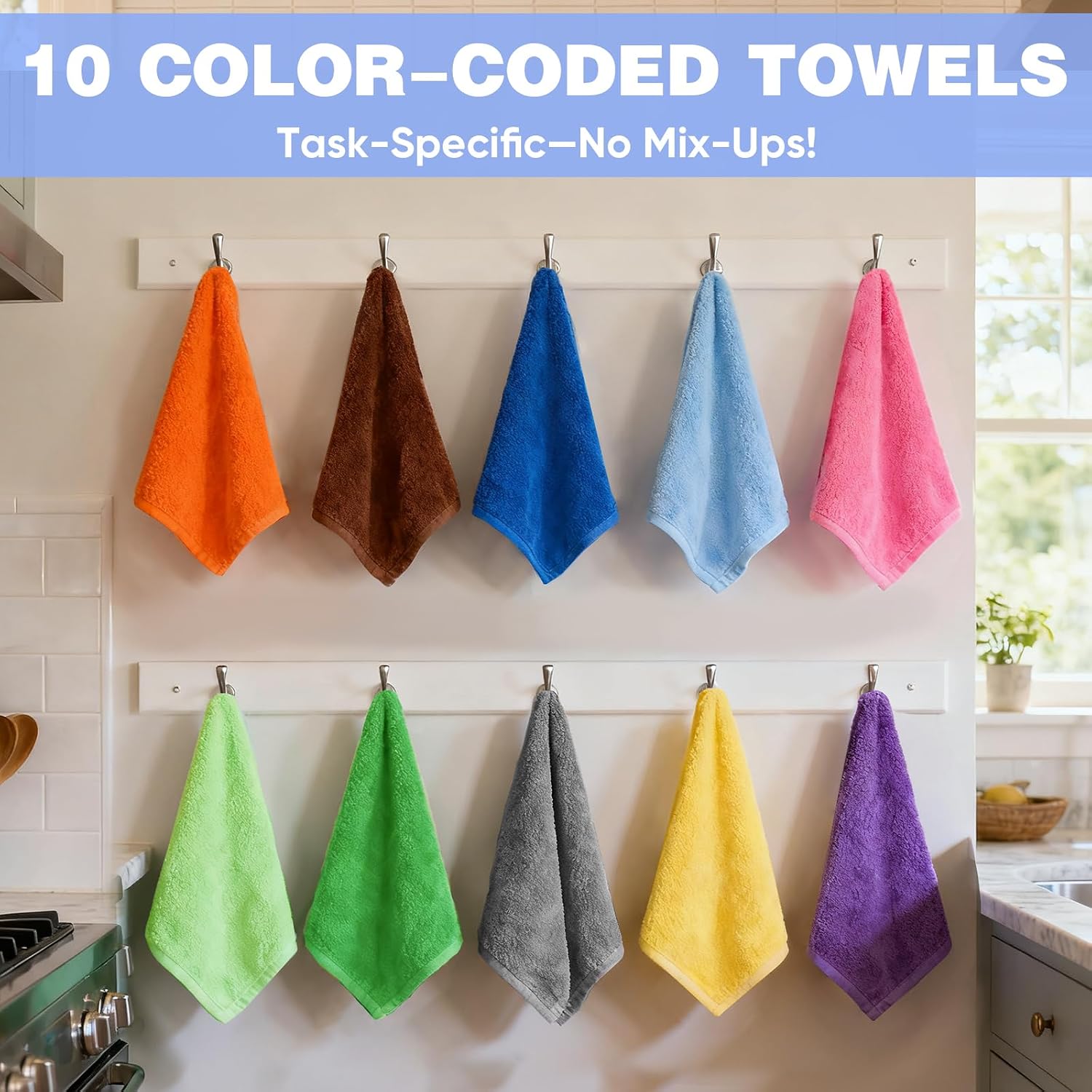TEAWOO 10 Colors Microfiber Cleaning Cloths, 10 Pack Assorted Cleaning Rags | Microfiber Towels, Car Towels, Kitchen Towels, Bathroom Towels, Household Cleaning, 11.8"X11.8" - Image 2
