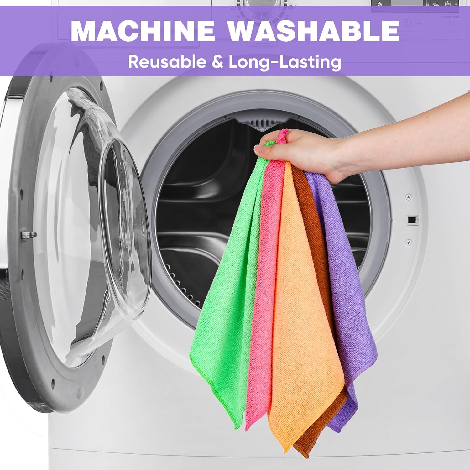 TEAWOO 10 Colors Microfiber Cleaning Cloths, 10 Pack Assorted Cleaning Rags | Microfiber Towels, Car Towels, Kitchen Towels, Bathroom Towels, Household Cleaning, 11.8"X11.8" - Image 6