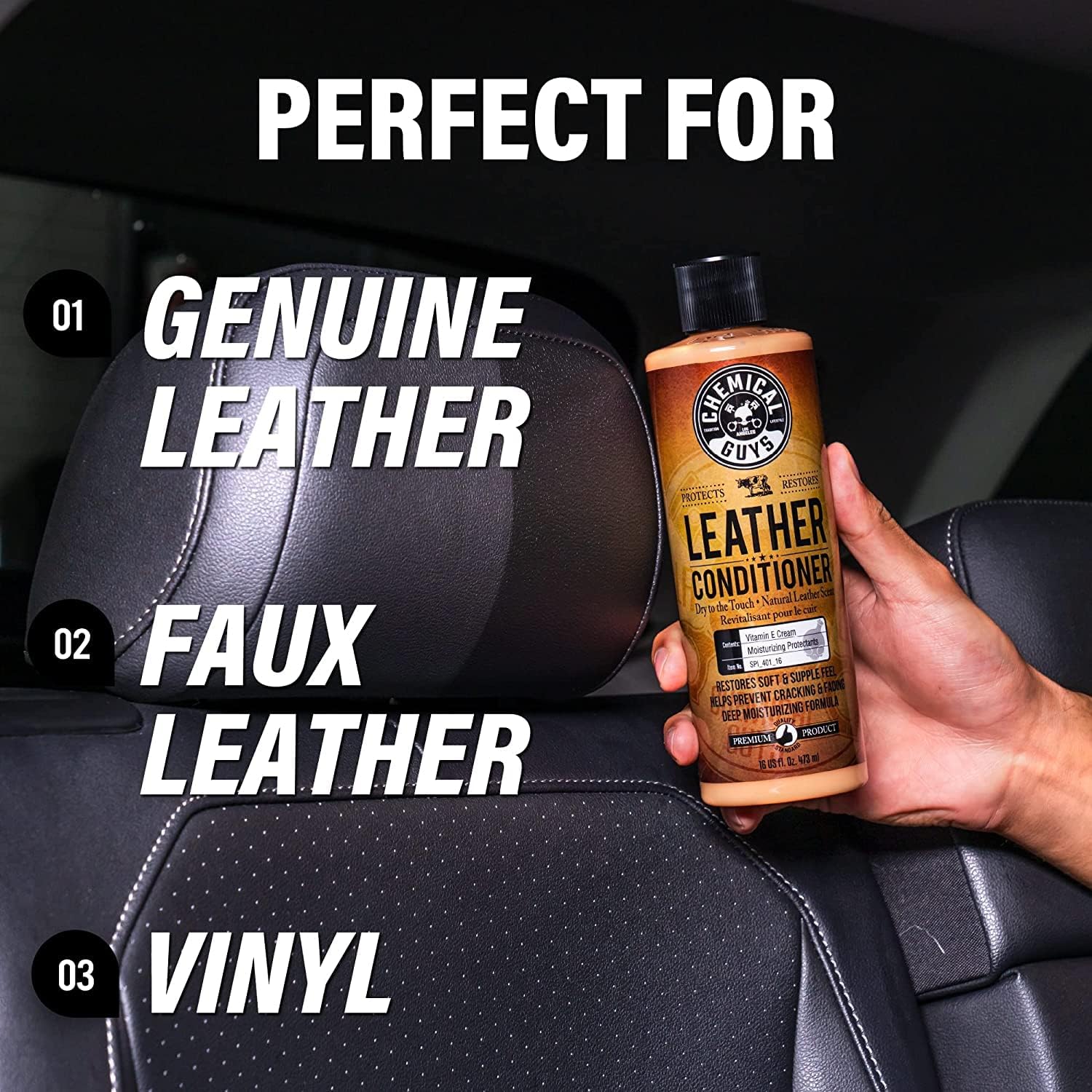Chemical Guys, Vintage Series Leather Conditioner for Car Interiors, 16 oz | Nourishes and conditions natural, synthetic and faux leather seats, keeping them soft, supple and protected - Image 8