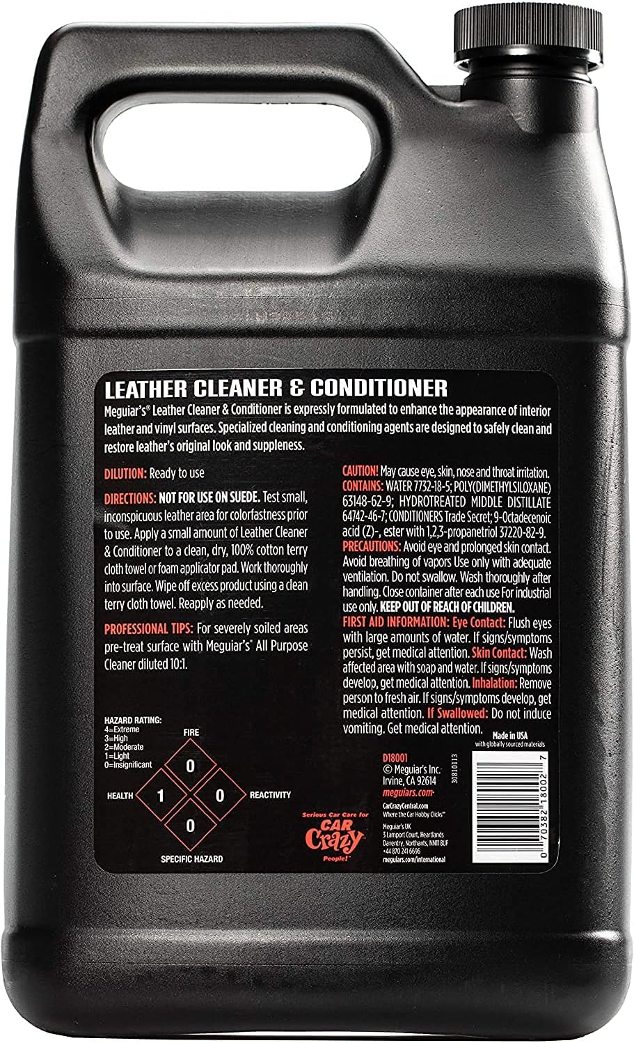 Meguiar’s Professional Leather Cleaner & Conditioner D18001 - 1 Gallon Leather Cleaner & Conditioner Specifically Formulated for Automotive Leather Care, Delivers Professional Results, 128 Oz - Image 2