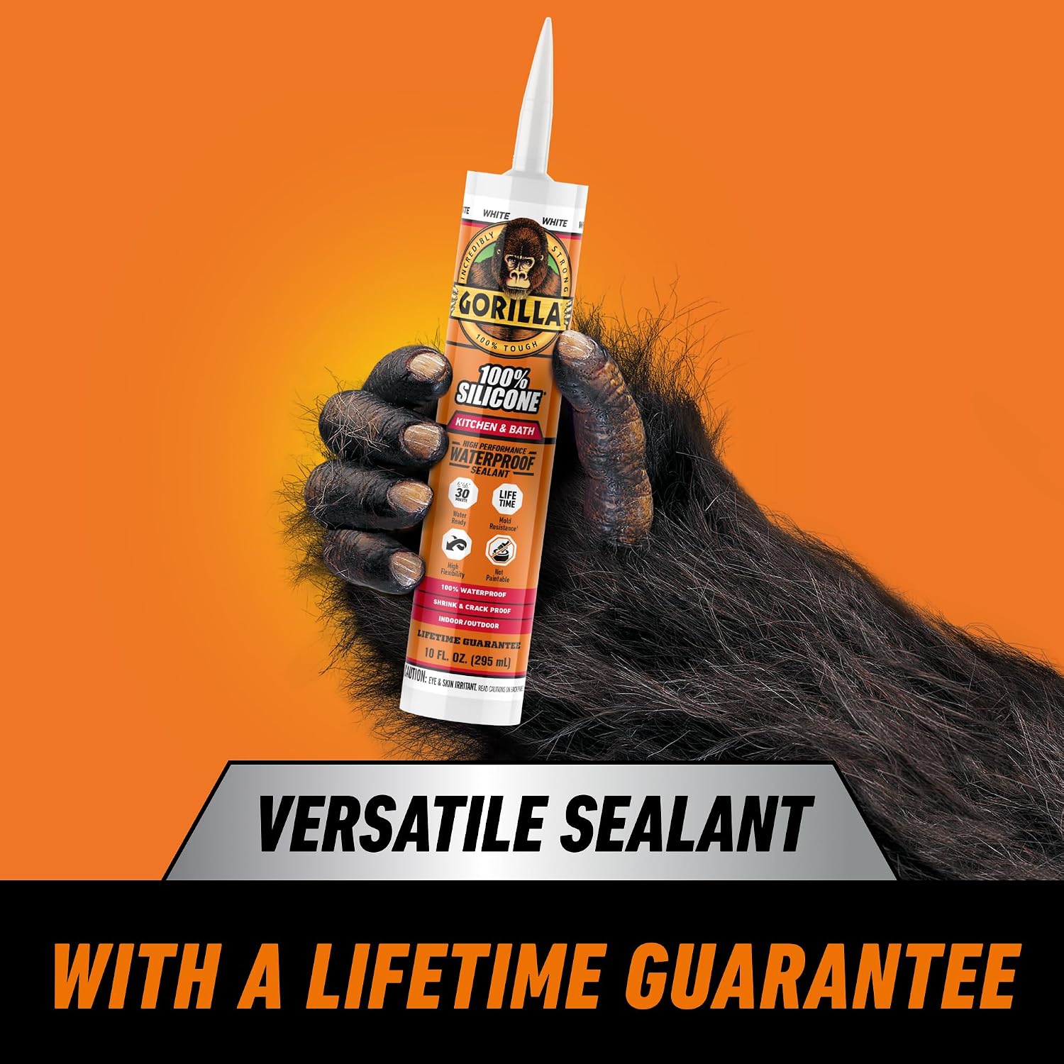 Gorilla 100% Silicone Caulk, Kitchen & Bath Sealant, White, 10 oz Cartridge | Mold & Mildew Resistant, 100% Waterproof Seal, 30-Minute Water-Ready, Flexible and Durable - Image 2