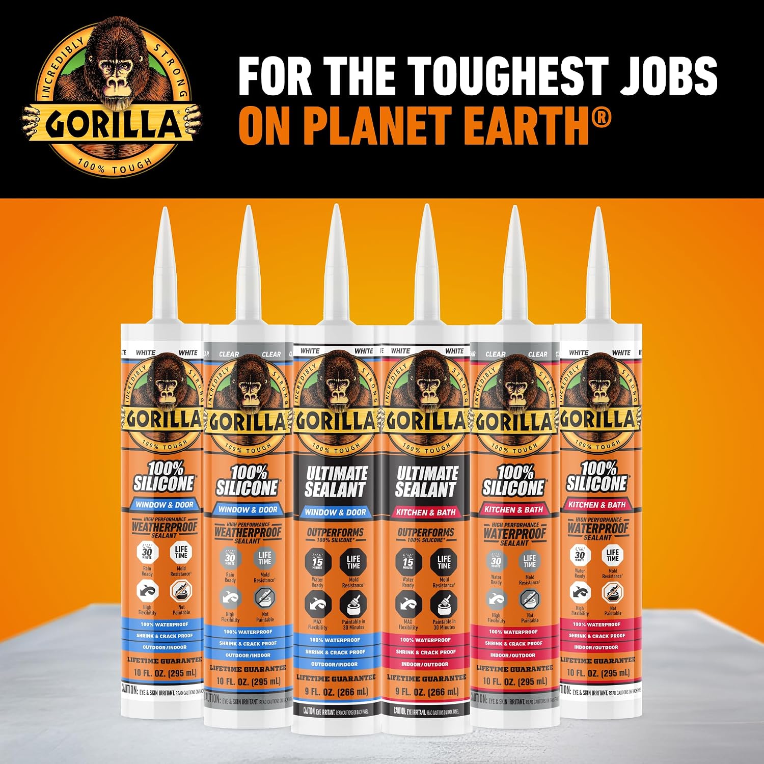 Gorilla 100% Silicone Caulk, Kitchen & Bath Sealant, White, 10 oz Cartridge | Mold & Mildew Resistant, 100% Waterproof Seal, 30-Minute Water-Ready, Flexible and Durable - Image 8
