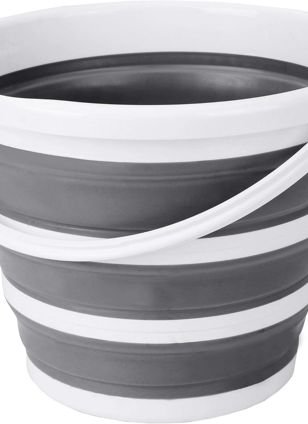 Eurow Indoor and Outdoor Collapsible Bucket with Handle, 10 Liters, 2.6 Gallons, Gray and White