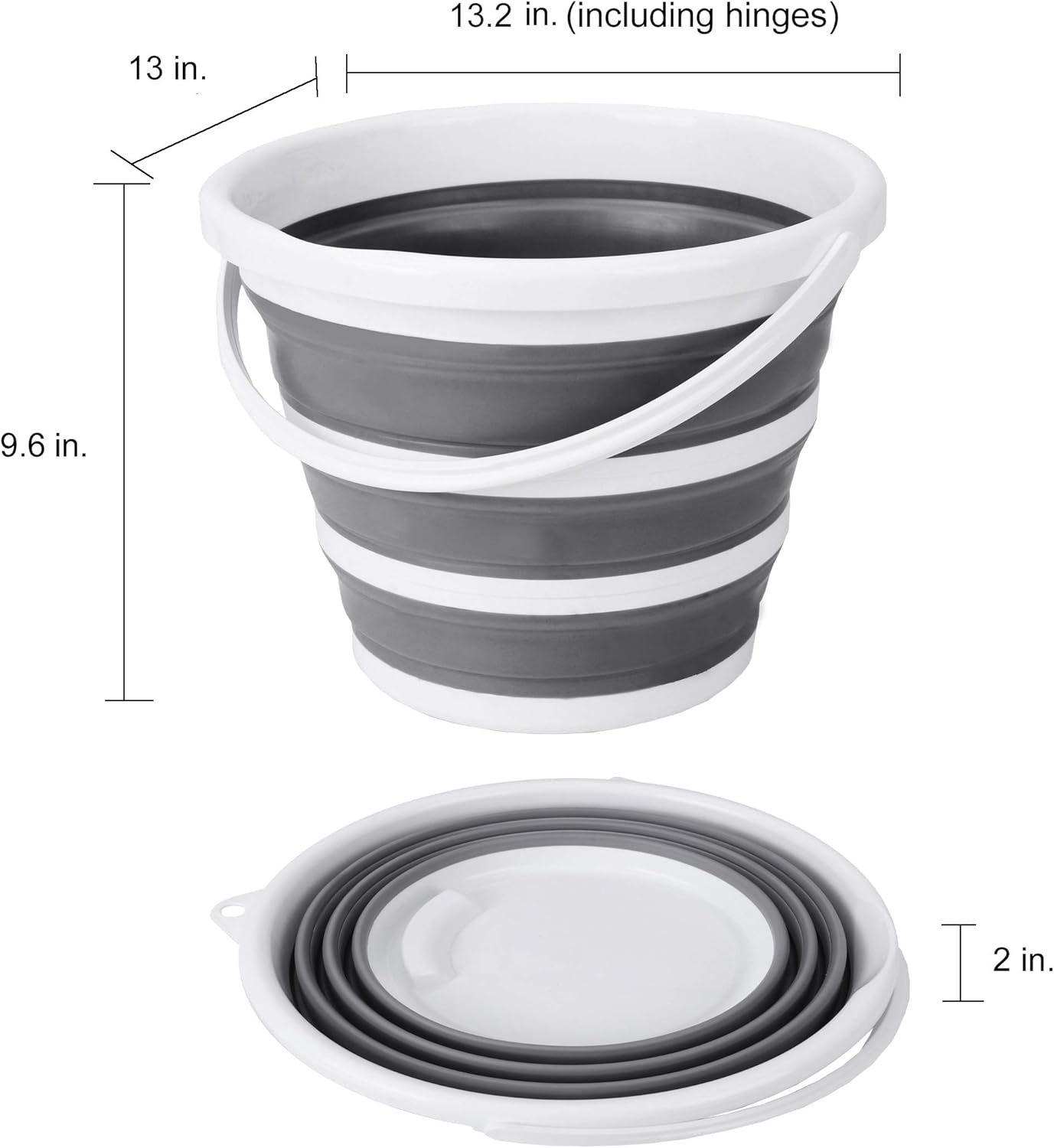 Eurow Indoor and Outdoor Collapsible Bucket with Handle, 10 Liters, 2.6 Gallons, Gray and White - Image 6